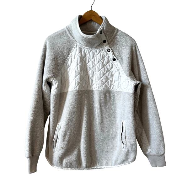 Abercrombie & Fitch Quilted Sherpa Fleece Pullover Sweater Gray Medium Outdoor - Picture 1 of 12